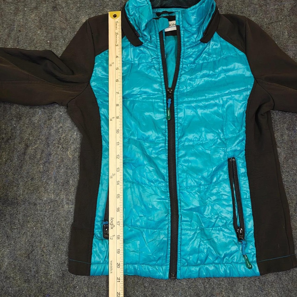 London Fog Mixed Media Quilted Puffer Jacket Teal Black Gorpcore Athleisure - Picture 6 of 7
